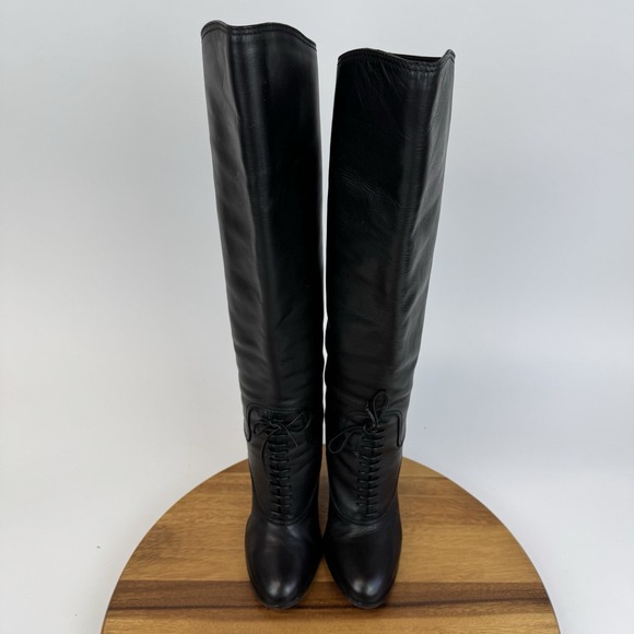 Womens Tom Ford Black Leather Lace Up Heeled Tall Riding Boots Size EU 38.5 GUC - Picture 6 of 8
